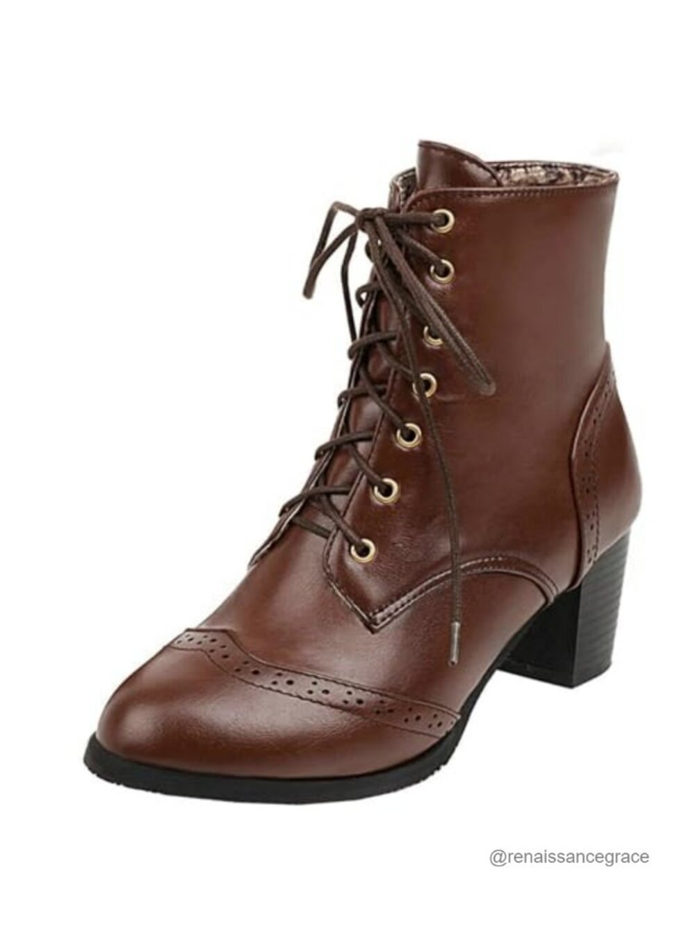 Wingtip Lace Up Ankle Boots Faux Leather Chunky Heel Victorian Gothic